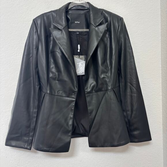 Khy X Namilia Faux Leather Blazer Jacket Black Size Small NWT - Picture 2 of 6